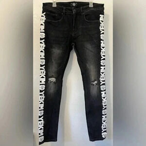 Yekim Men’s Denim Jeans Side Logo Size 34x32‎ 100% Cotton Slim Straight Rock